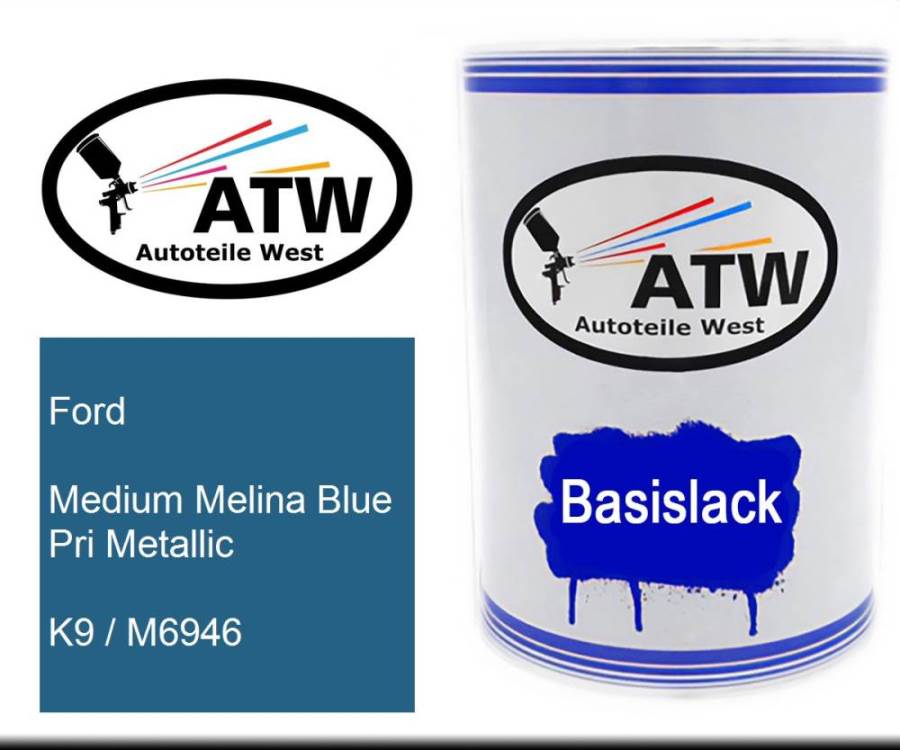Ford, Medium Melina Blue Pri Metallic, K9 / M6946: 500ml Lackdose, von ATW Autoteile West.